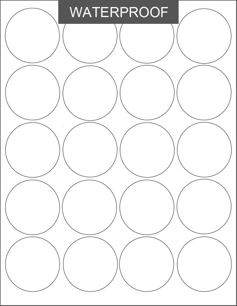 Sheet Labels - Waterproof Circle 1 Sheet Labels - Waterproof Circle